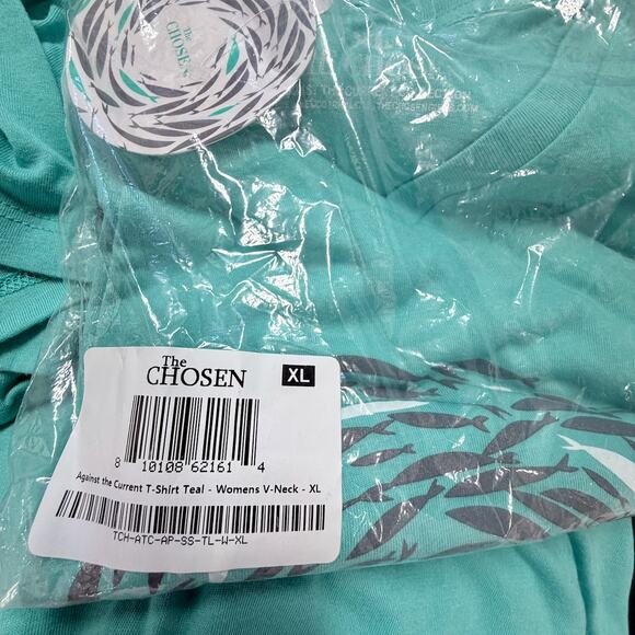 The CHOSEN NWT Teal Women V-Neck XL Graphic T-Shirt Christian Faith Fish Jesus - Picture 7 of 7